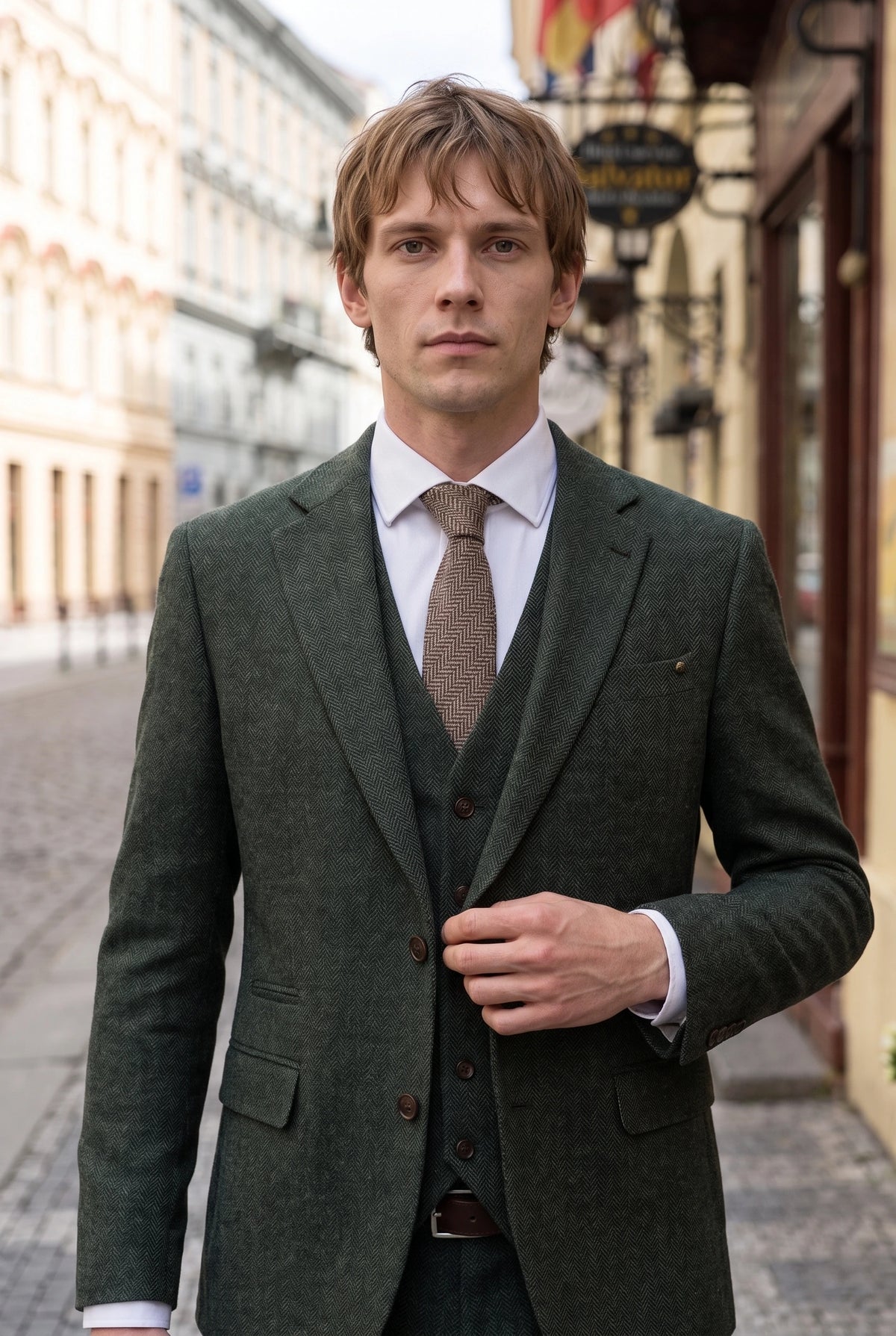 Herrenkrawatte aus braunem Tweed mit Fischgrätmuster