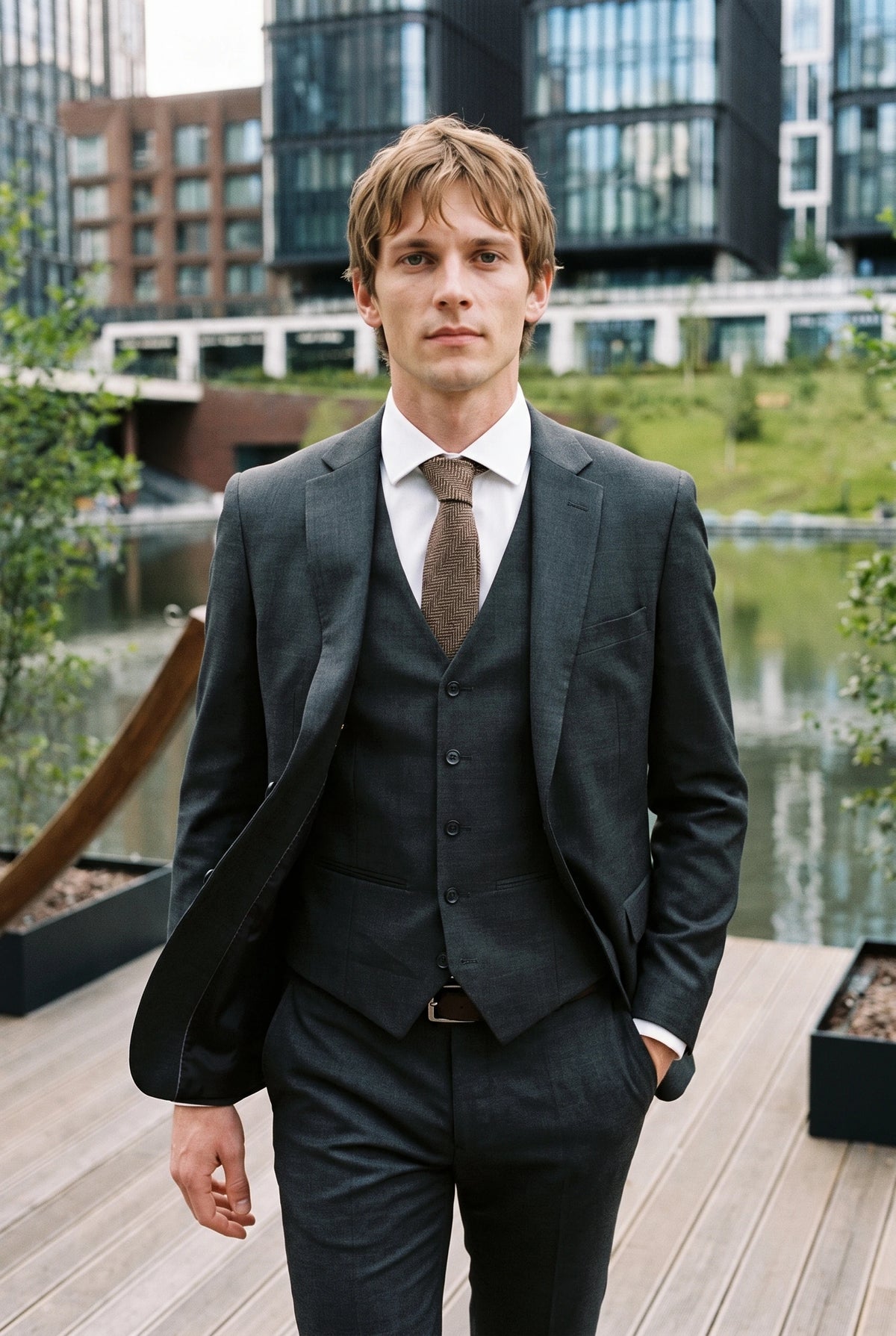 Braune Herrenkrawatte aus Wollmischung und Tweed