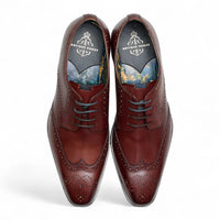 Klassische, formelle Herren-Brogue-Schnürschuhe aus burgunderrotem Leder