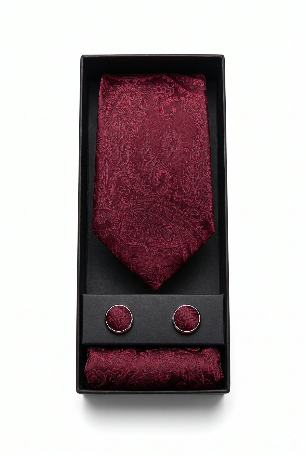 Geschenkset für Herrenkrawatten mit burgunderrotem Paisley-Muster