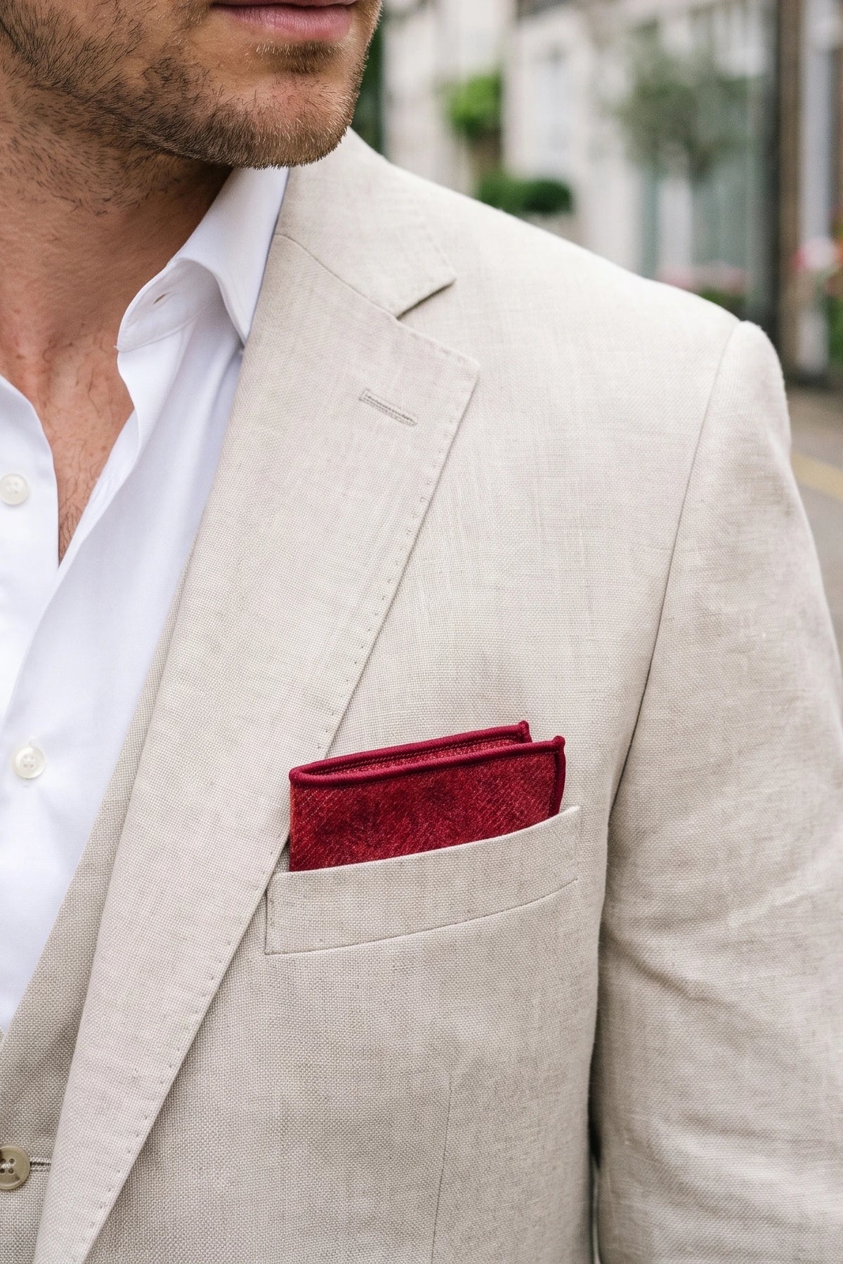Einstecktuch für Herren aus burgunderrotem Tweed-Wollmischgewebe
