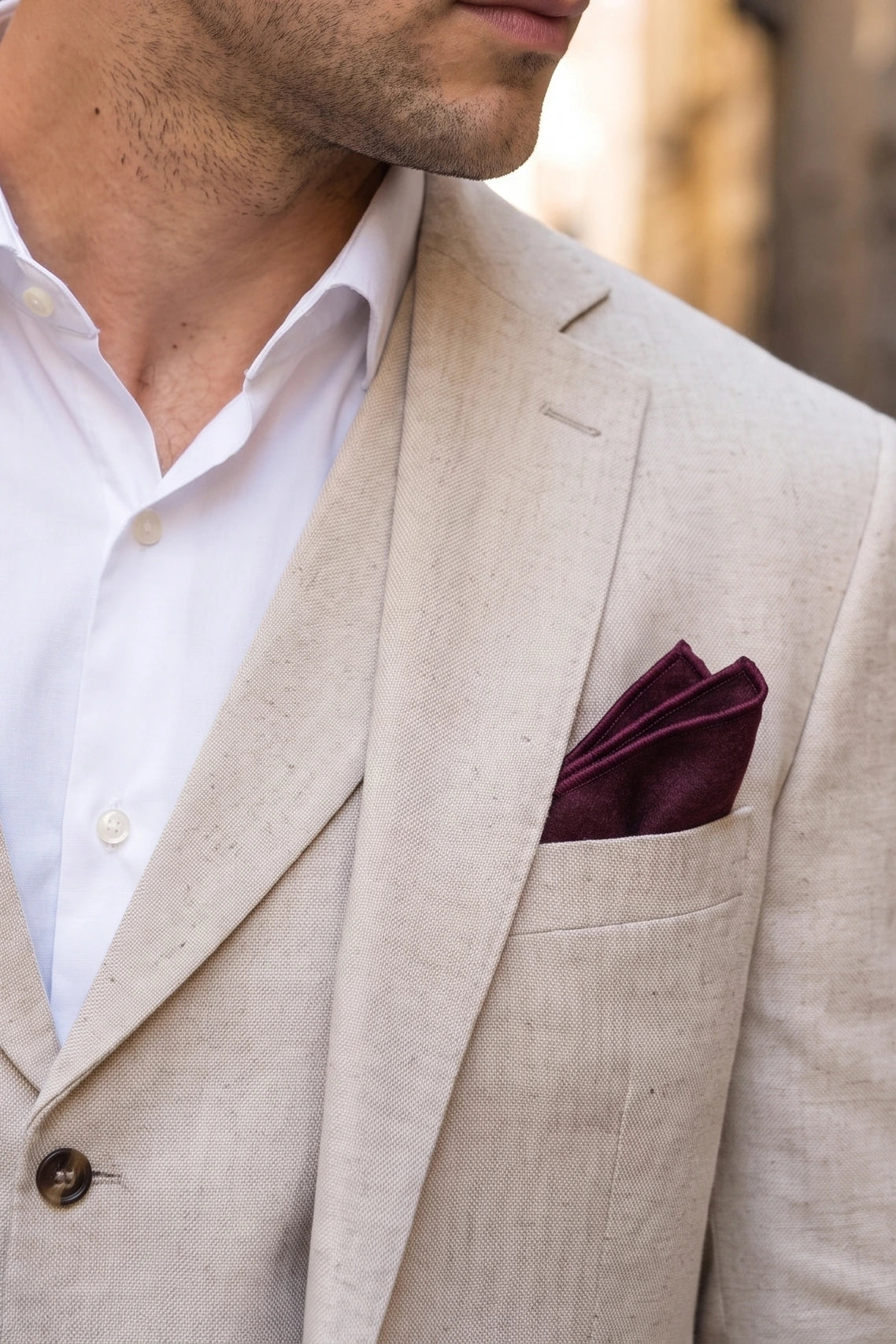 Einstecktuch für Herren aus burgunderrotem Tweed-Wollmischgewebe
