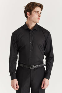 Klassisches Herren-Hemd mit doppelter Manschette und Cutaway-Kragen – Schwarz