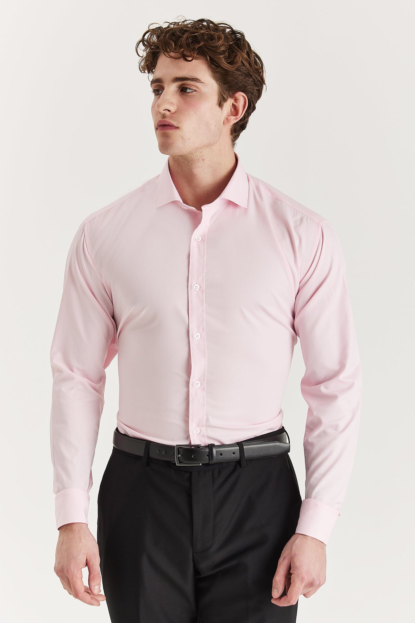 Klassisches Herrenhemd mit doppelter Manschette und Cutaway-Kragen – Rosa