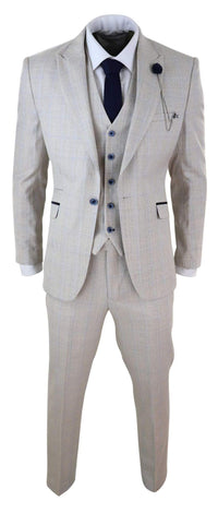Mens Cream 3 Piece Wedding Suit - Cavani Caridi