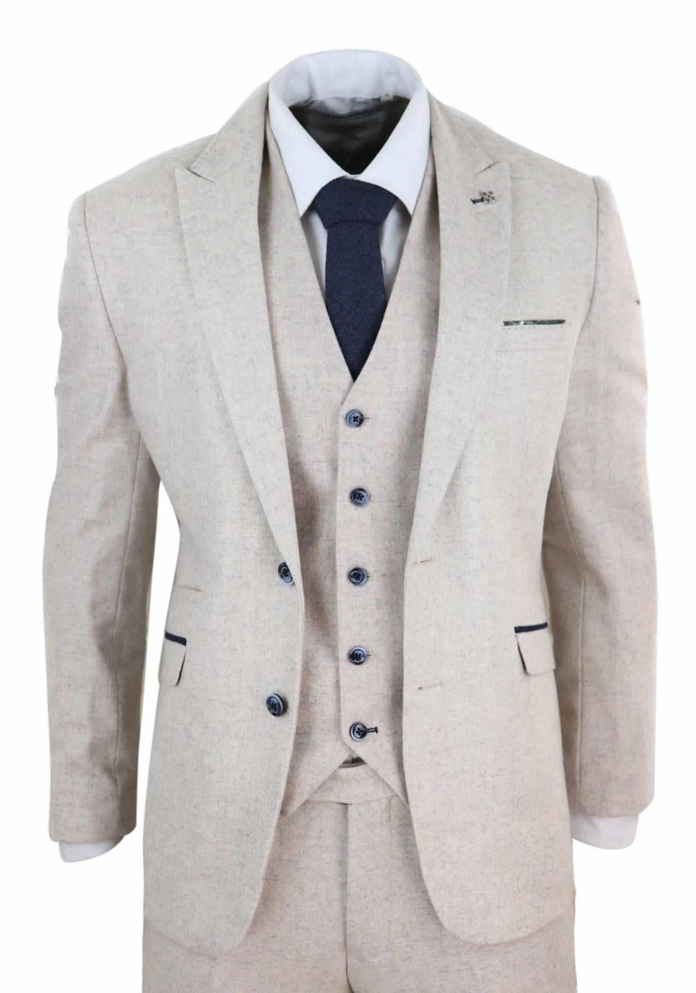 Mens Cream Vintage 3 Piece Suit