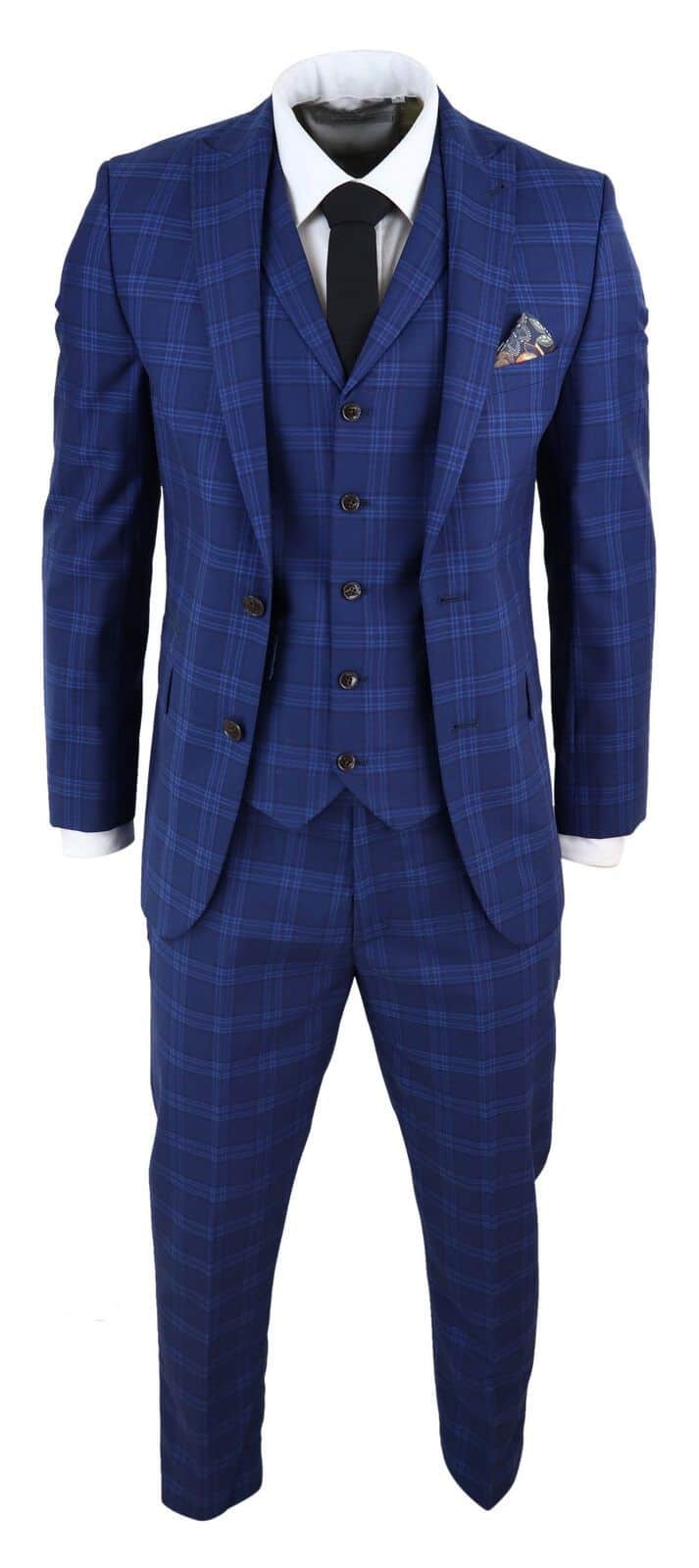 Mens Dark Blue Check Suit