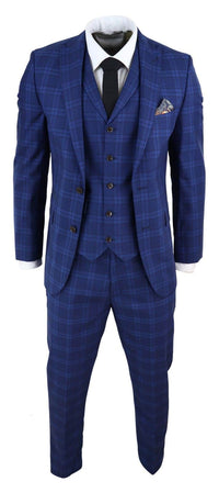Mens Dark Blue Check Suit