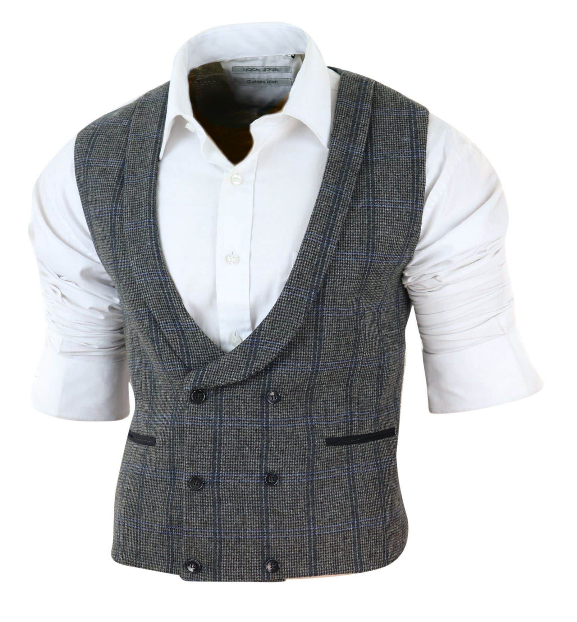 Mens Double Breasted Tweed Waistcoat