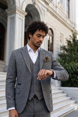 Einstecktuch für Herren aus goldfarbenem Tweed-Wollmischgewebe