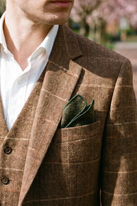 Grünes Einstecktuch aus Tweed-Wollmischung für Herren