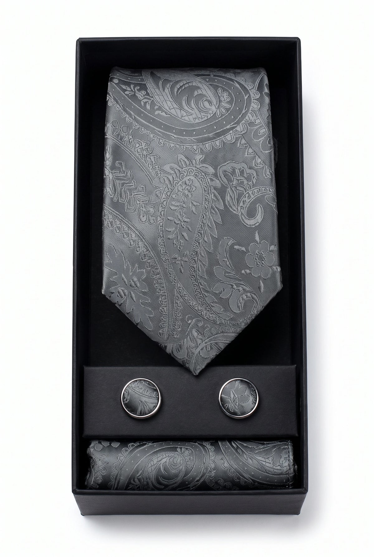 Geschenkset für graue Herrenkrawatten mit Paisley-Muster