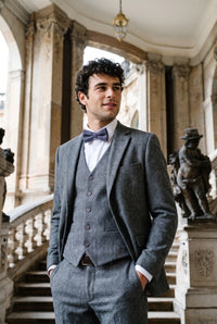 Graue Herrenfliege aus Tweed-Wollmischung