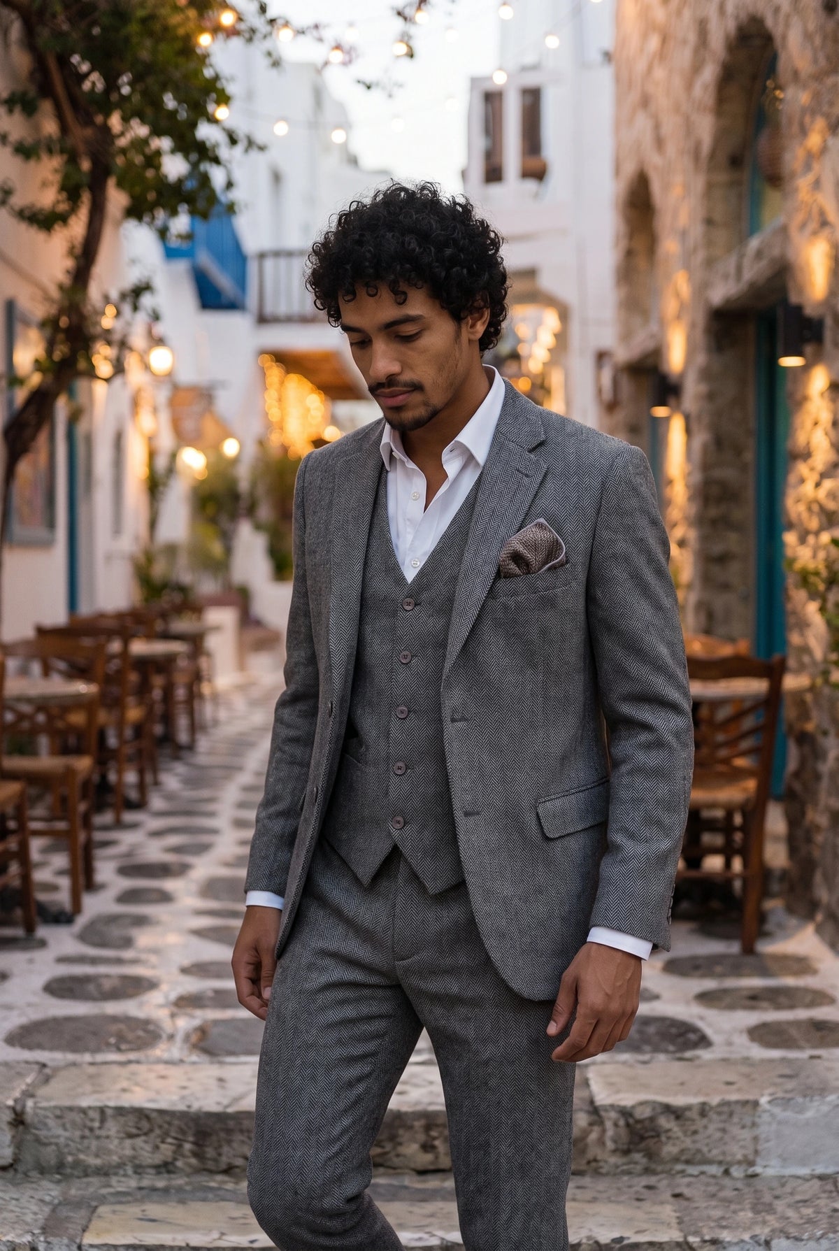 Einstecktuch für Herren aus grauem Tweed-Wollmischgewebe