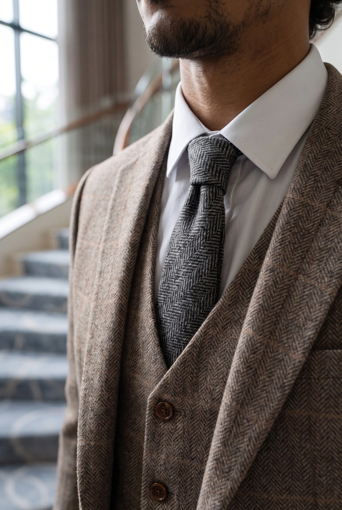 Graue Herrenkrawatte aus Wollmischung und Tweed