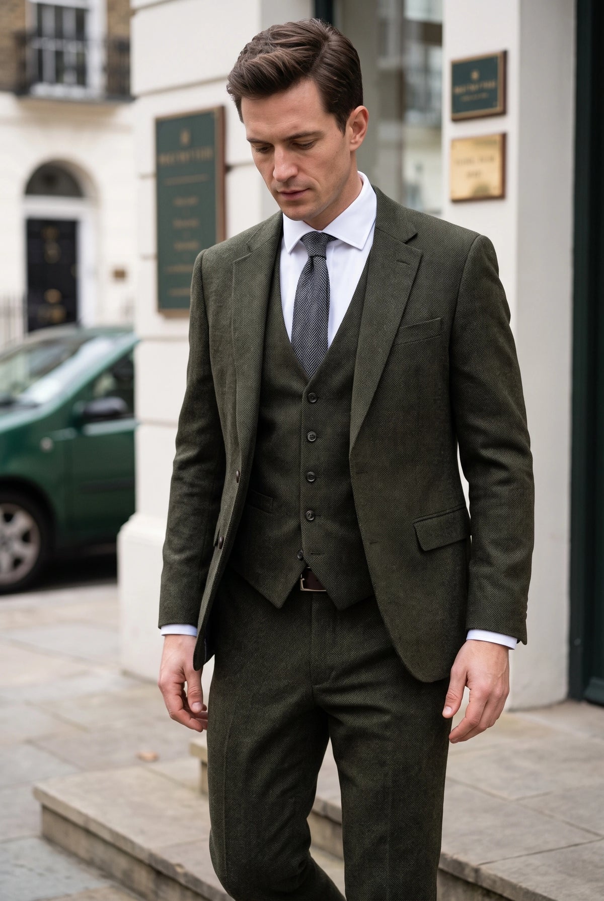 Graue Herrenkrawatte aus Wollmischung und Tweed