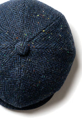 Herren-Kappe aus blauem Tweed mit Fischgrätenmuster und 8 Paneelen