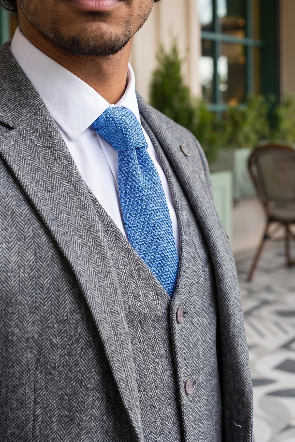 Hellblaue Strickkrawatte für Herren