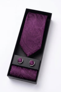 Geschenkset für Herrenkrawatten mit lila Paisley-Muster
