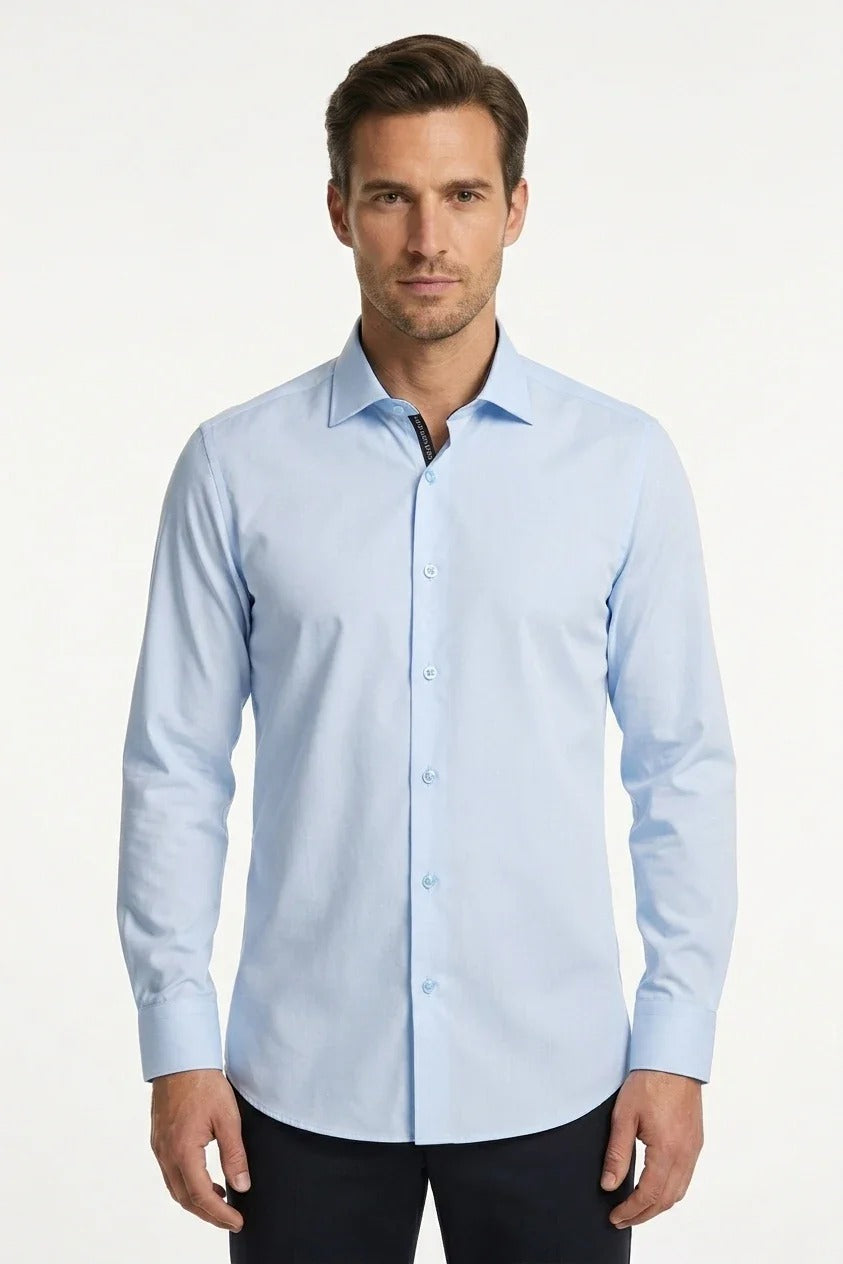 Herren-Langarmhemd mit Knopfleiste – Blau