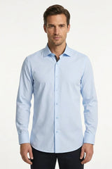 Herren-Langarmhemd mit Knopfleiste – Blau