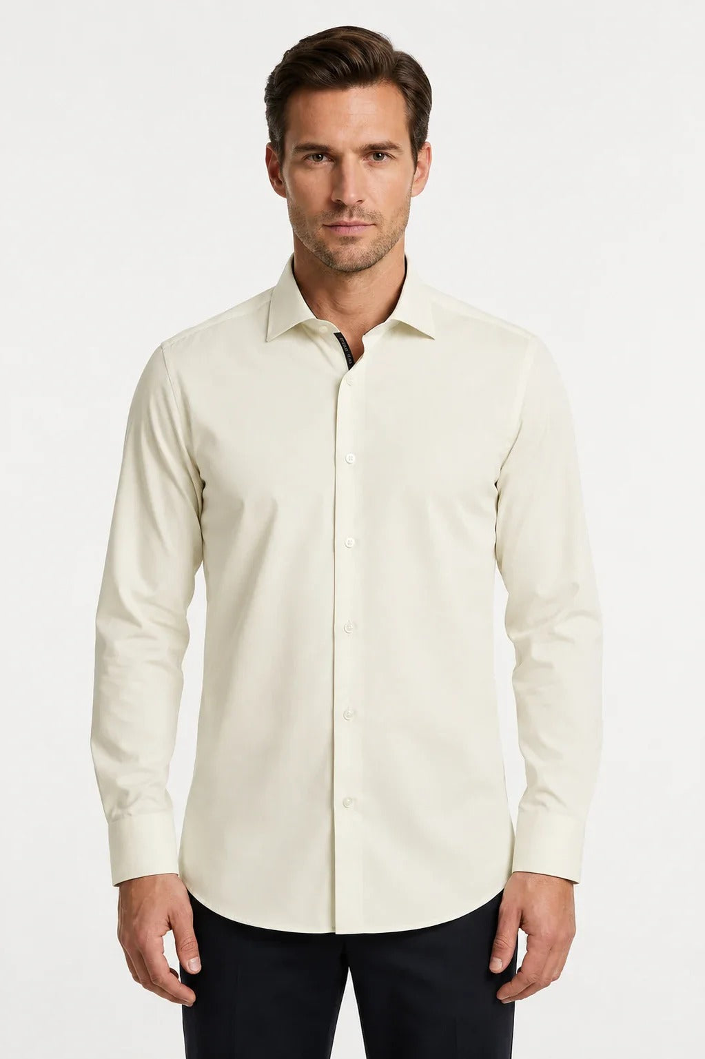 Herren-Langarmhemd mit Knopfleiste – Creme
