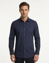 Herren-Langarmhemd mit Knopfleiste – Marineblau