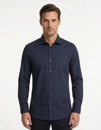 Herren-Langarmhemd mit Knopfleiste – Marineblau