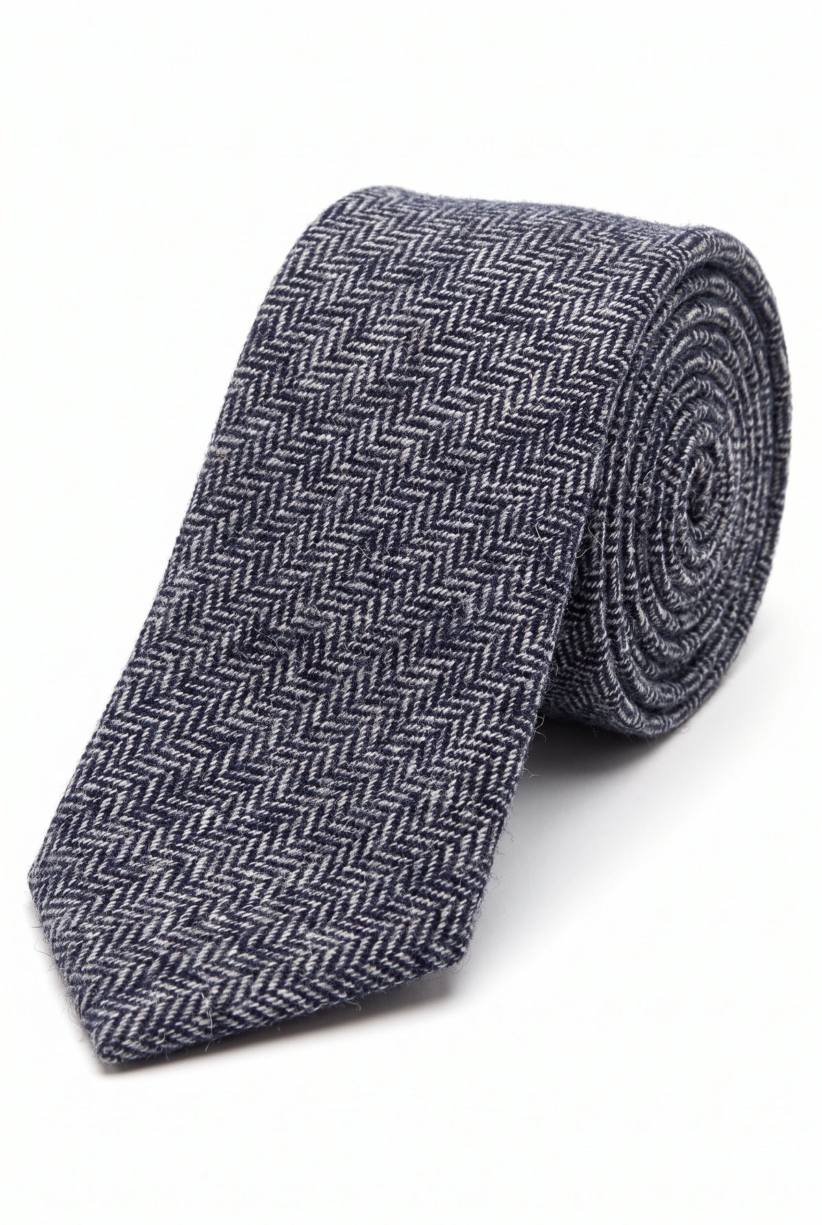 Herrenkrawatte aus marineblauem Fischgrät-Tweed aus Wollmischung
