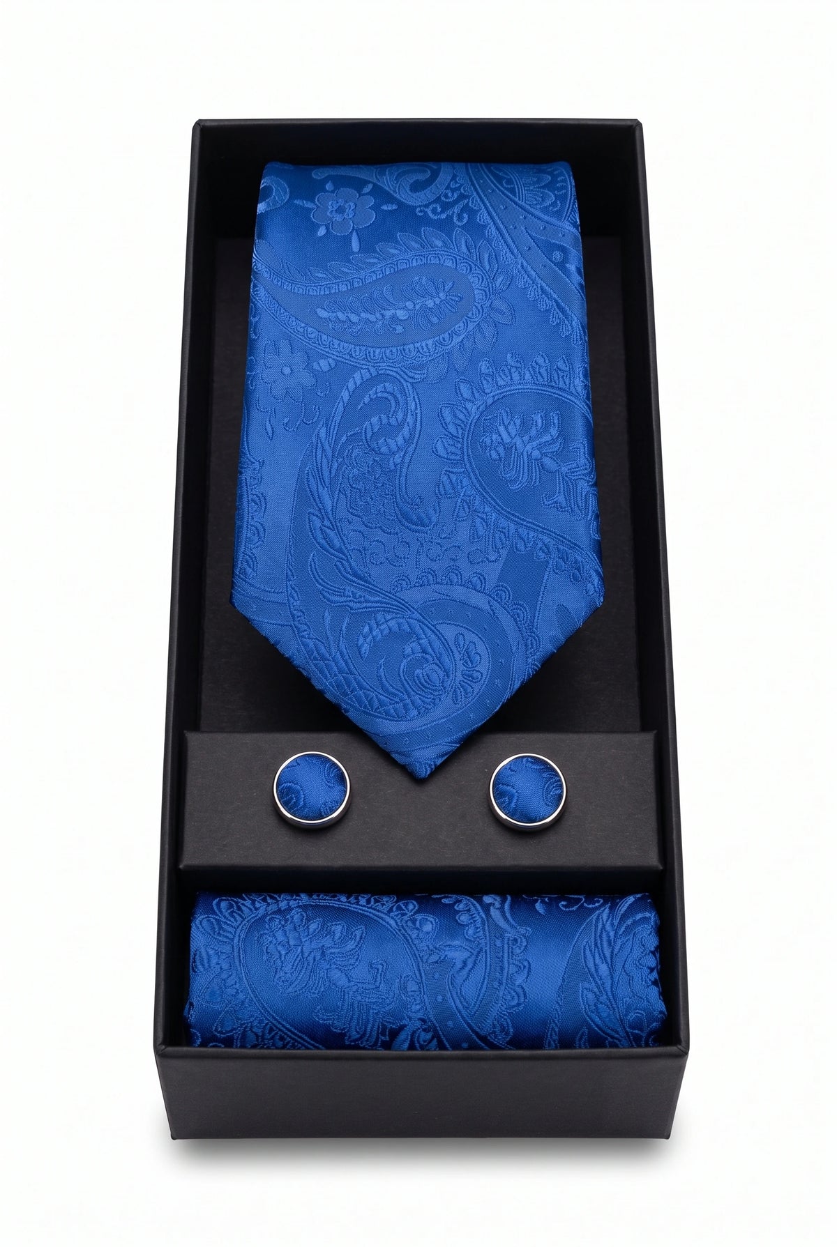Geschenkset für Herrenkrawatten mit marineblauem Paisley-Muster