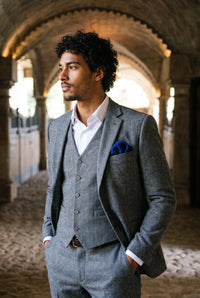 Einstecktuch für Herren aus marineblauem Tweed-Wollmischgewebe