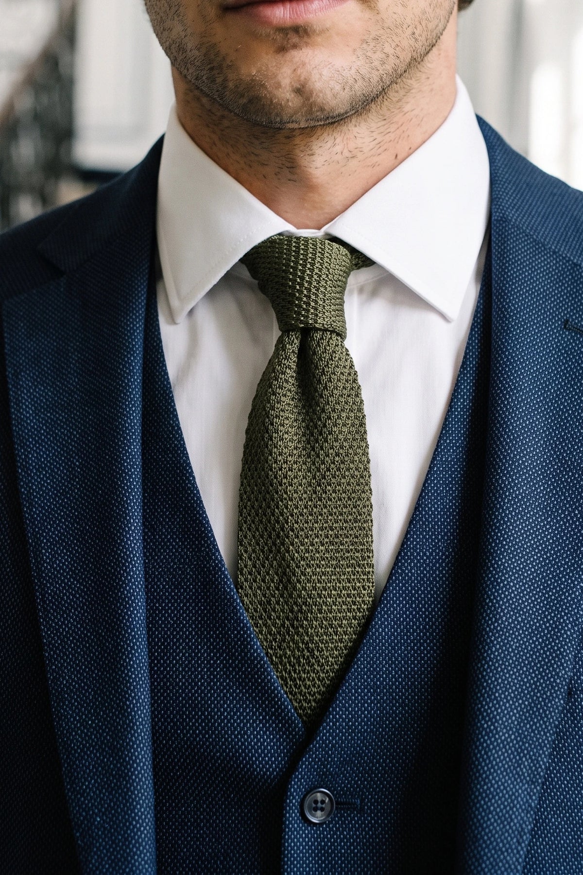 Olivgrüne Strickkrawatte für Herren