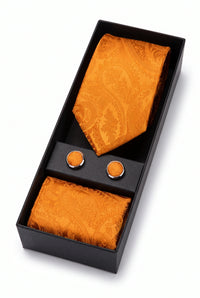 Geschenkset für Herrenkrawatten mit orangefarbenem Paisley-Muster
