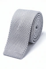 Silberne Strickkrawatte aus Polyester für Herren