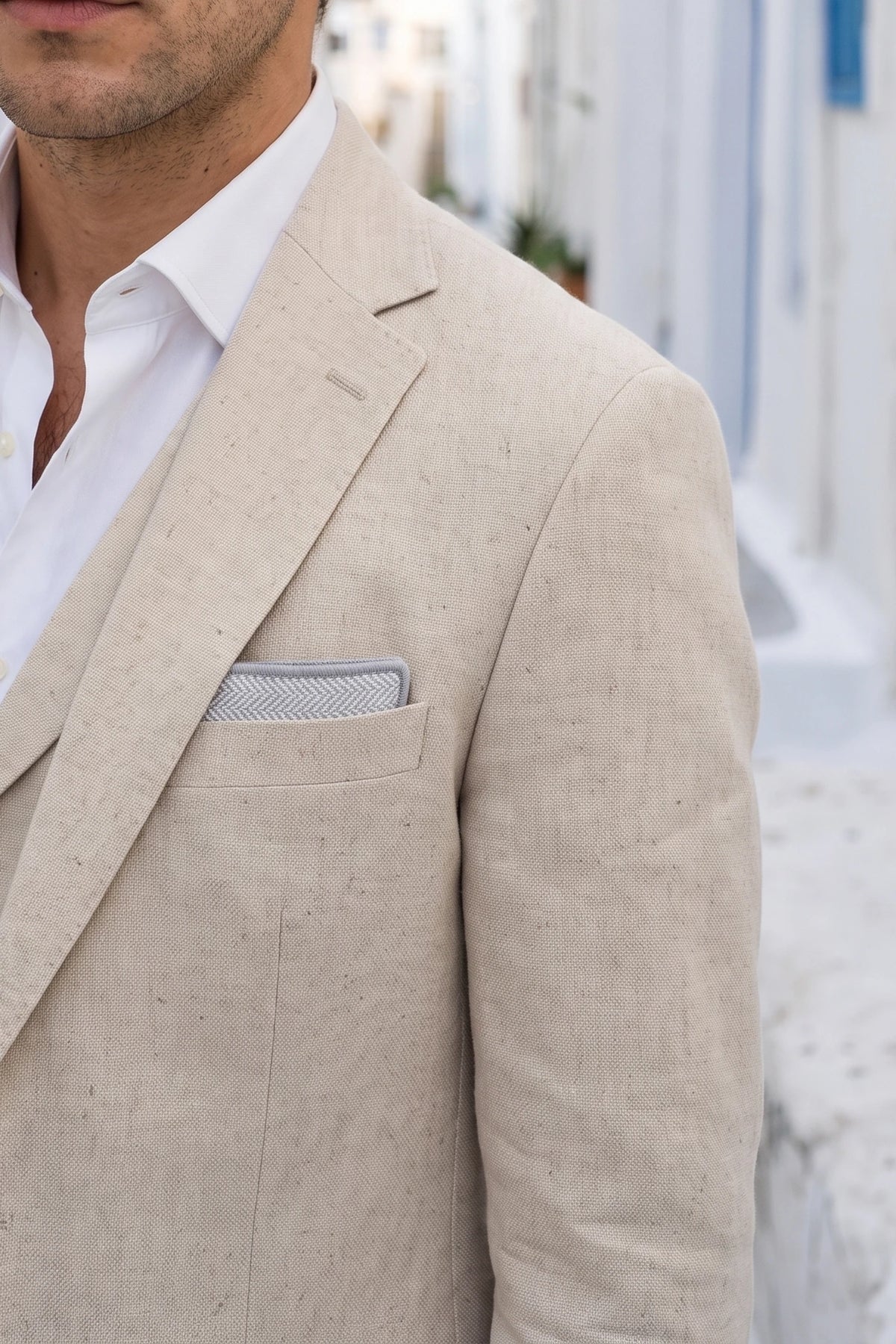 Einstecktuch für Herren aus silbernem Tweed-Wollmischgewebe