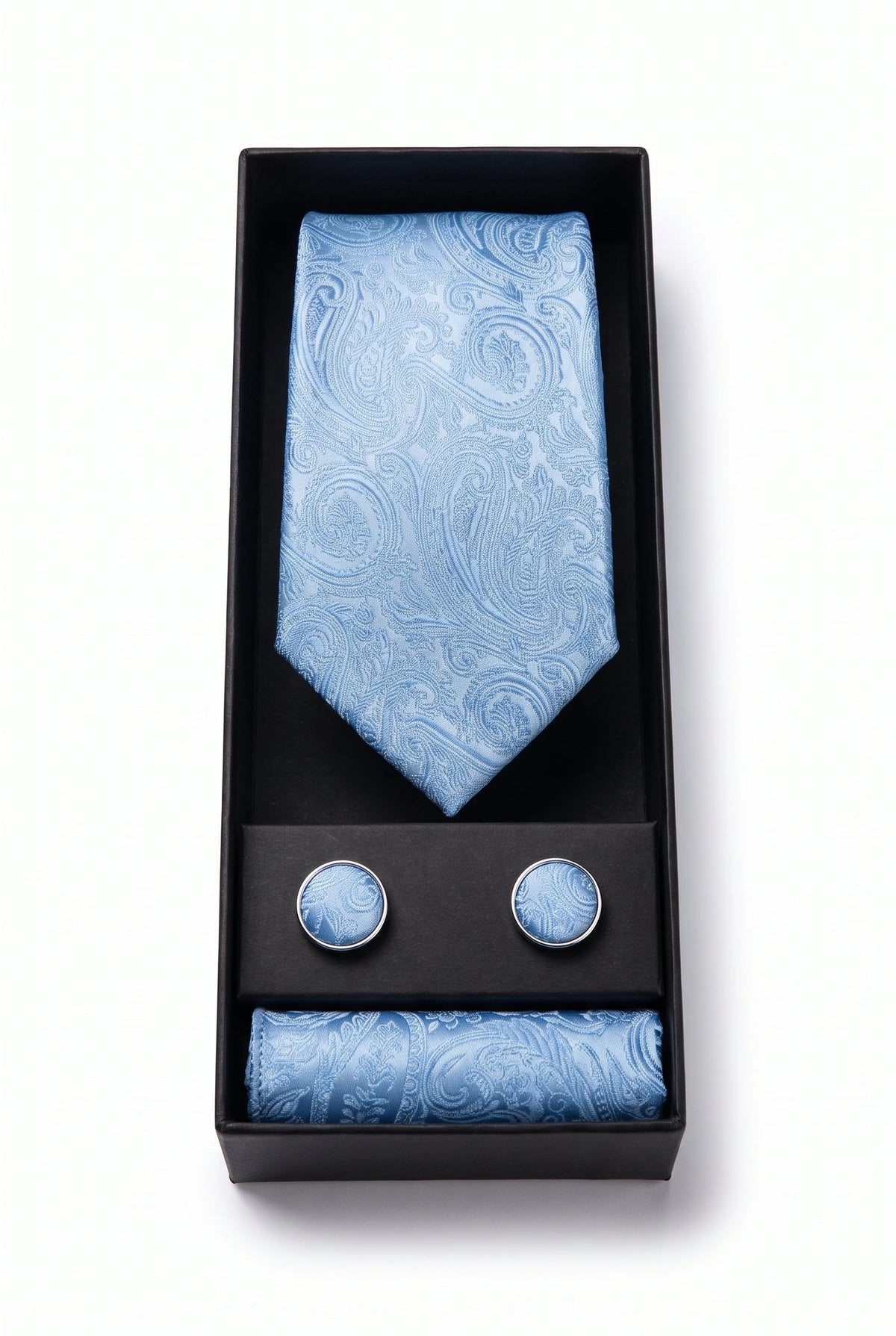 Geschenkset für Herrenkrawatten mit hellblauem Paisley-Muster