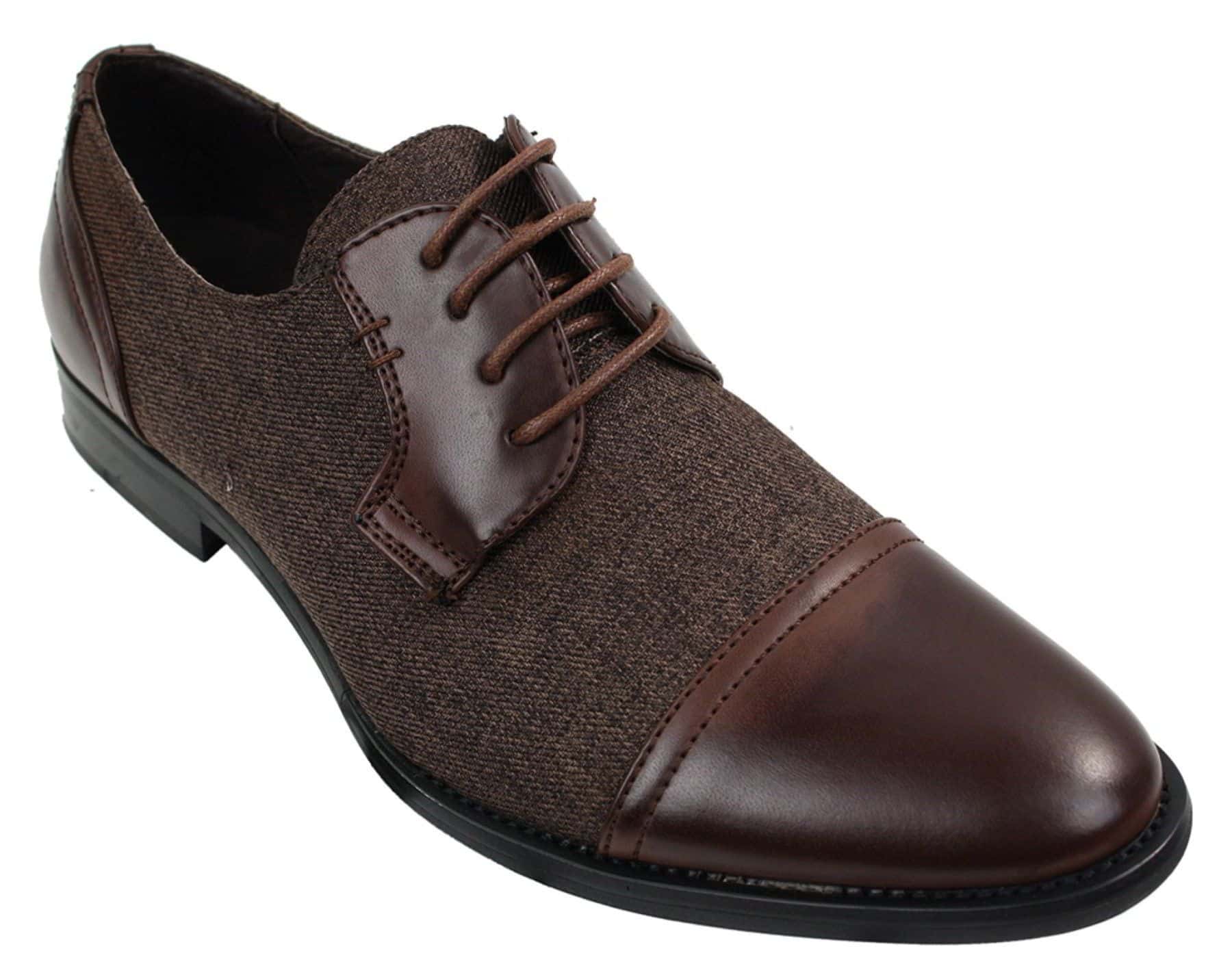 Mens Smart Casual Laced Tweed & Leather Laced Shoes Vintage Retro