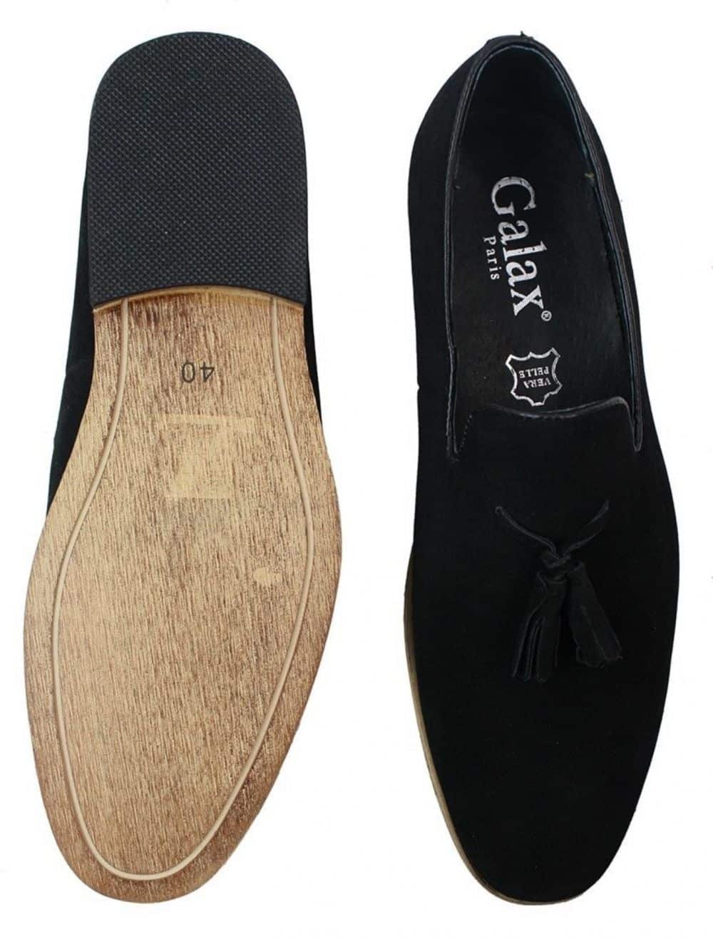 Mens Suede Loafers Driving Shoes Slip On Tassle Design Leather Line Black Comfort