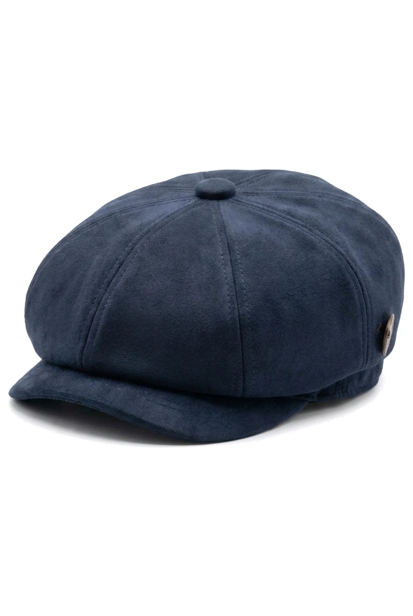 Klassischer Gatsby-Baker-Boy-Hut für Herren aus Wildleder im Vintage-Stil mit 8 Panels – Marineblau