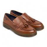Herren-Slipper aus hellbraunem Leder mit dicker Sohle und Quasten