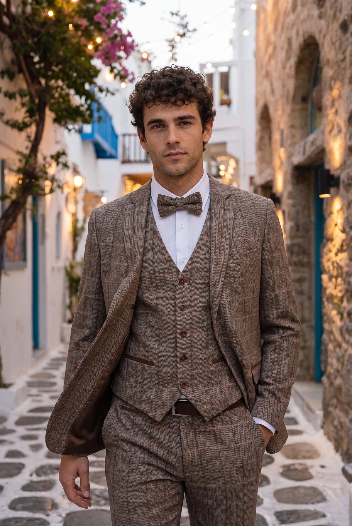 Herrenfliege aus taupefarbenem Tweed