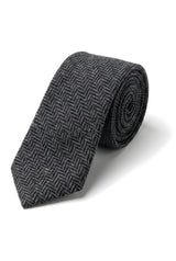 Herren Tweed Anthrazit Krawatte Taschentuch Set Klassisches Britisches Erbe Wolle Fischgrät