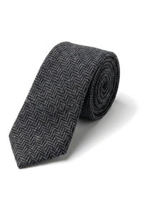 Herren Tweed Anthrazit Krawatte Taschentuch Set Klassisches Britisches Erbe Wolle Fischgrät