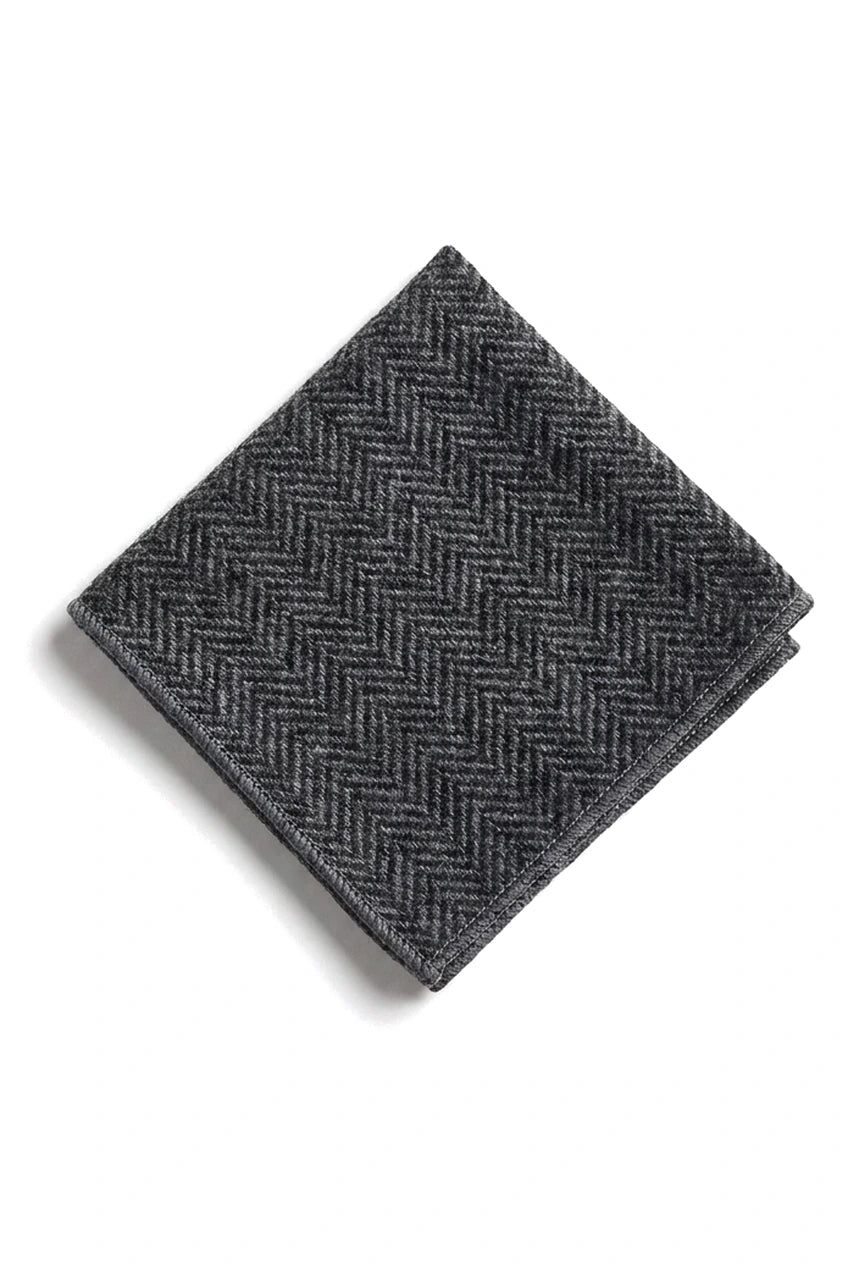 Herren Tweed Anthrazit Krawatte Taschentuch Set Klassisches Britisches Erbe Wolle Fischgrät
