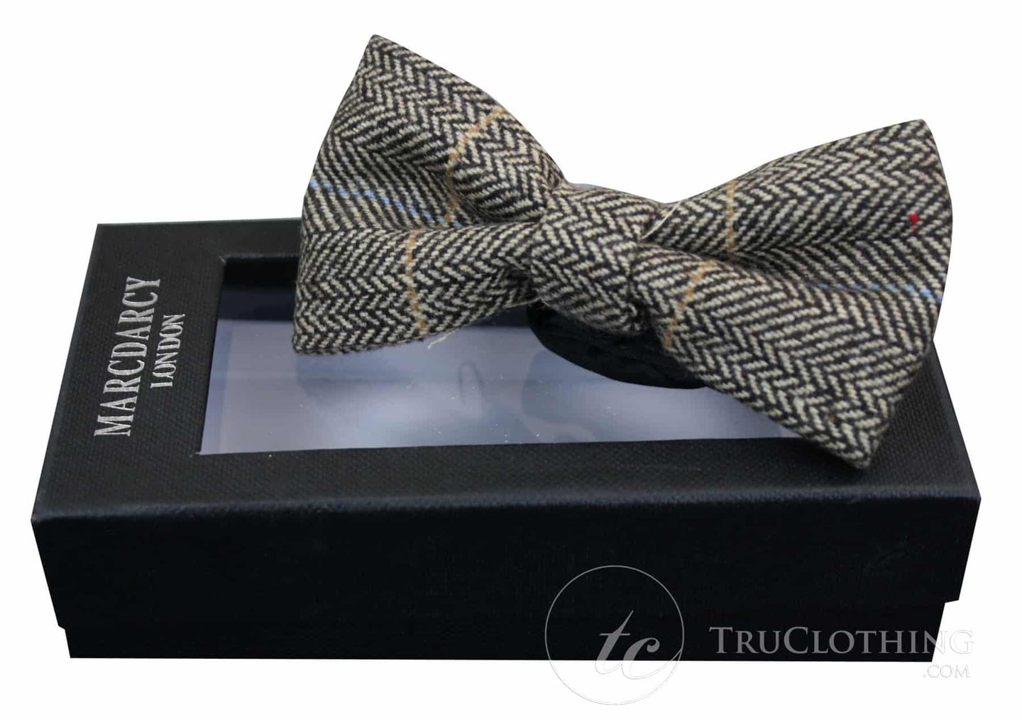 Mens Tweed Herringbone Textured Marc Darcy Bow Ties Vintage Retro Tan Brown