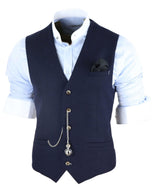 Mens Vintage Navy-Blue Waistcoat with Pocket Watch
