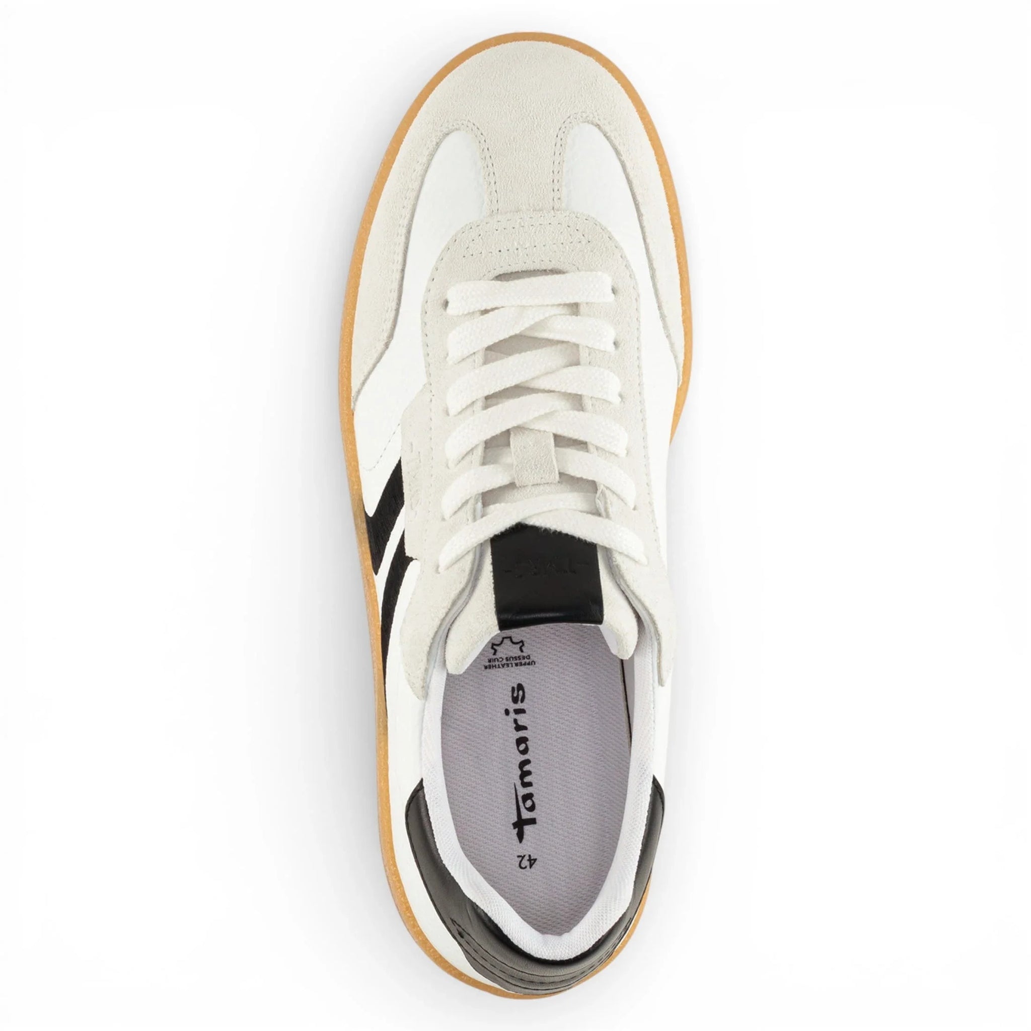 Weiße Herren-Sneaker aus Leder mit schwarzem Streifen