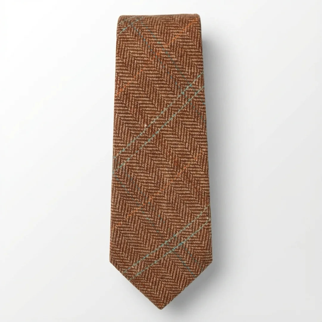 Herrenkrawatte aus Wollmischgewebe mit Fischgrätmuster und Tweed-Design – Eiche