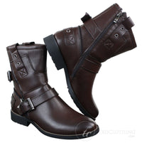 Mens Zip Punk Rock Goth Emo Ankle Boots Brown Black Leather Buckle