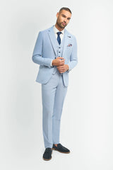 Herren 3-teiliger Anzug Hellblau Sommer Leinen Tailored Fit Hochzeit Abschlussball Klassisch